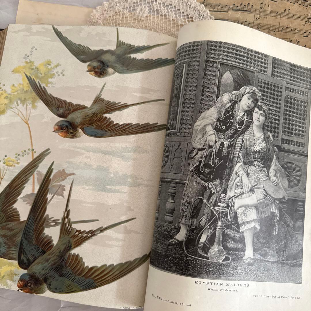 稀少1891年　美しいアンティーク古書ヴィクトリアン洋書　ジャンクジャーナル素材
