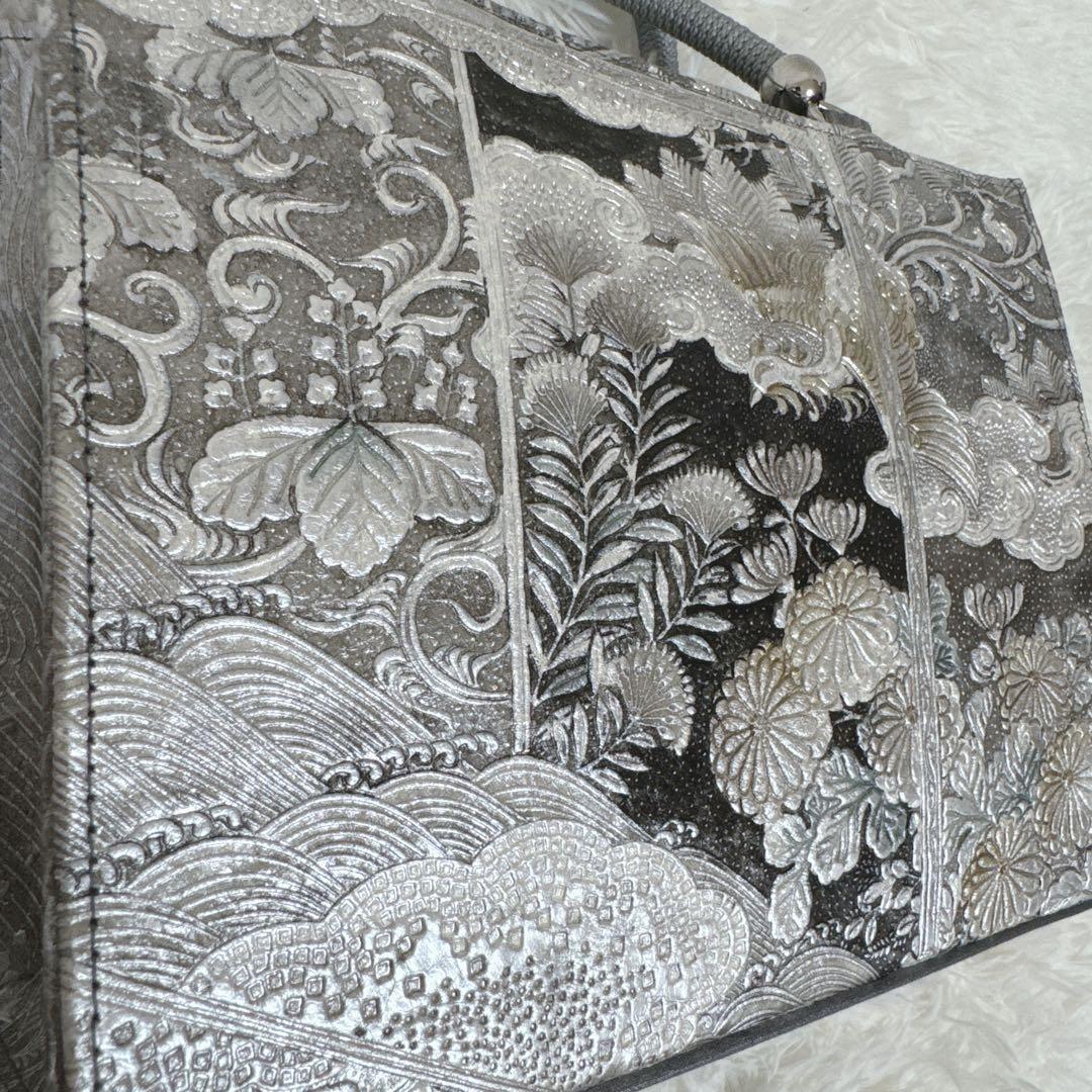 ◆エリス◆シルバー　和柄　和装　高級ハンドバッグ