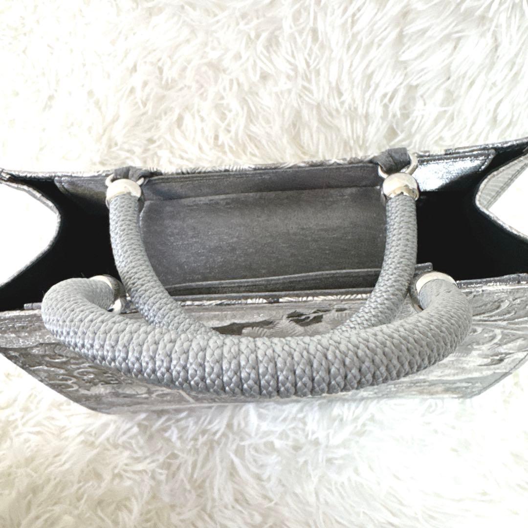 ◆エリス◆シルバー　和柄　和装　高級ハンドバッグ