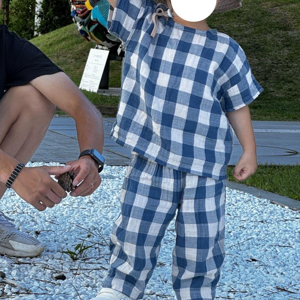 organic zoo ブルーギンガムチェックセットアップ 1-2y