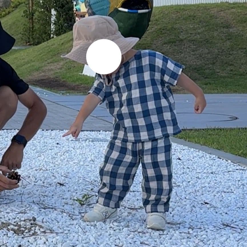 organic zoo ブルーギンガムチェックセットアップ 1-2y