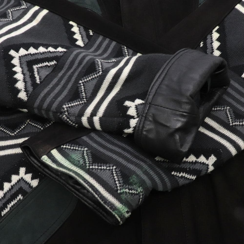 希少 ユーロ古着　AMGE　スペイン製　本革　レザーｘニットコラボ　レザーコート
