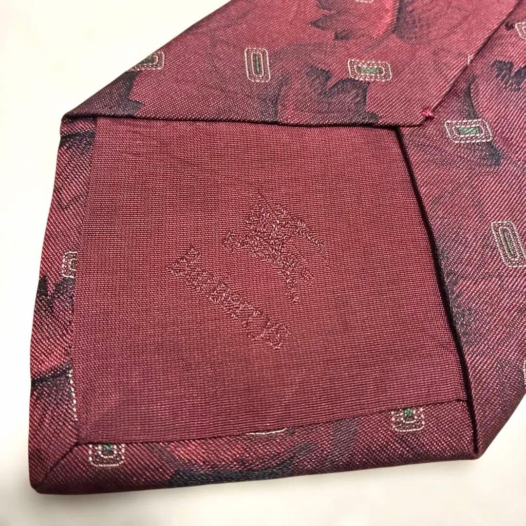 【美品】BURBERRY バーバリー ネクタイ ボルドー ホースロゴ シルク