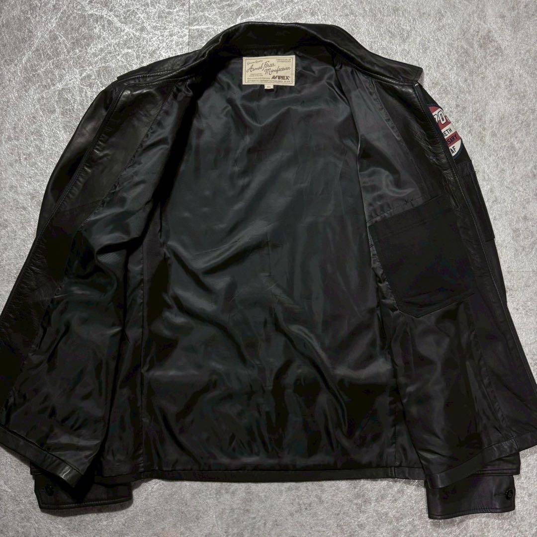 美品 AVIREX シープスキン レザージャケット ブラック 2XL ワッペン