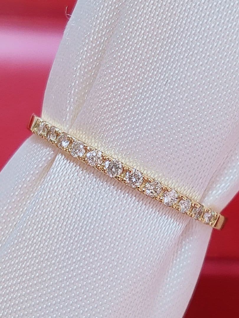 新入荷 未使用 k18YG ダイヤモンド 0.10ct ハーフエタニティ リング