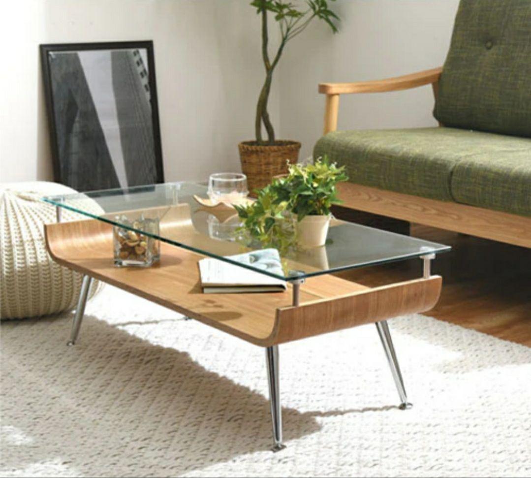 ガラス&ウッド素材　センターテーブル