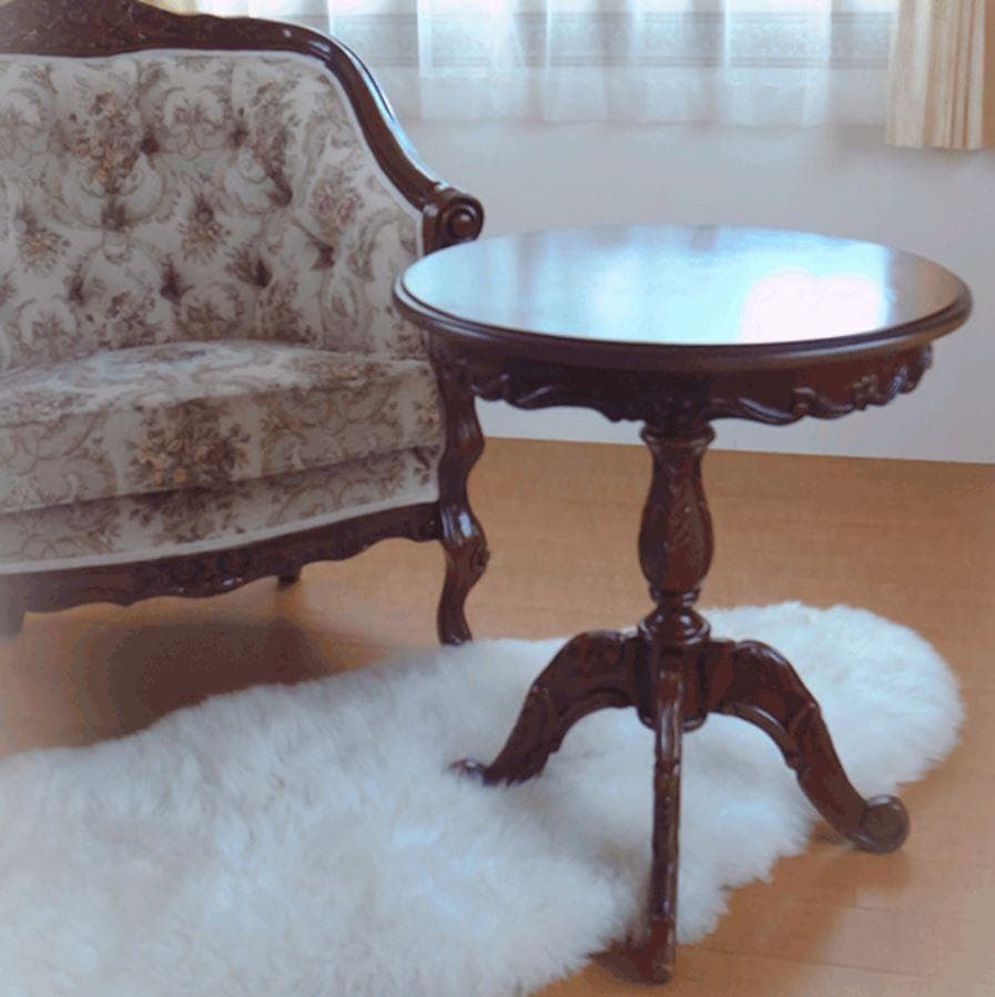 激安！　新品　マホガニー　円形　保護ガラス付　 花柄 　彫刻　猫脚　4本足