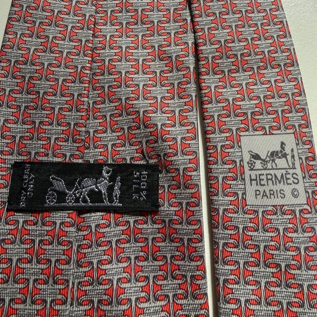 【正規品】未使用品HERMES エルメス　ネクタイ　朱色シルバー色
