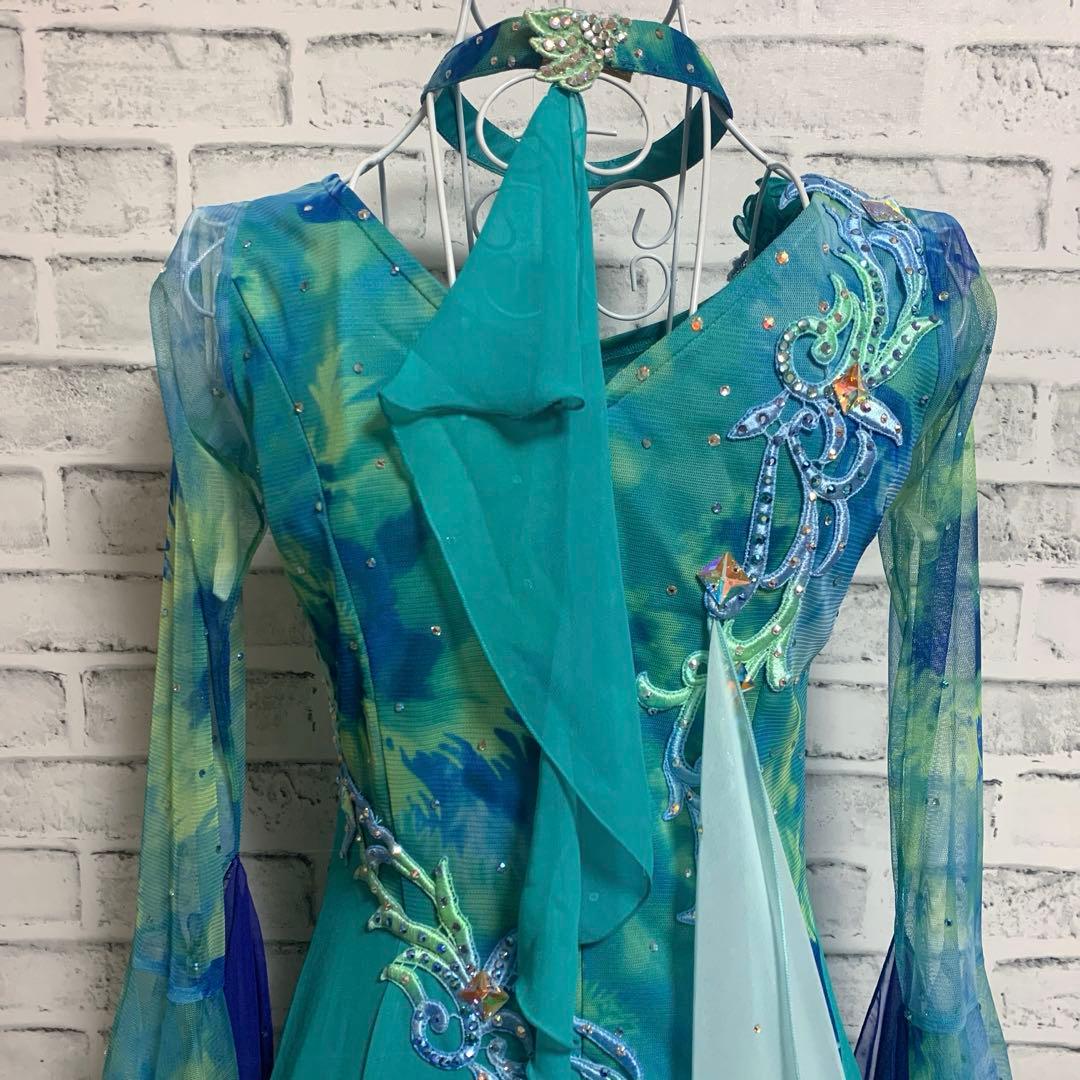 【Sanline】サンリーヌ　社交ダンス　ブルー　グリーン　ドレス