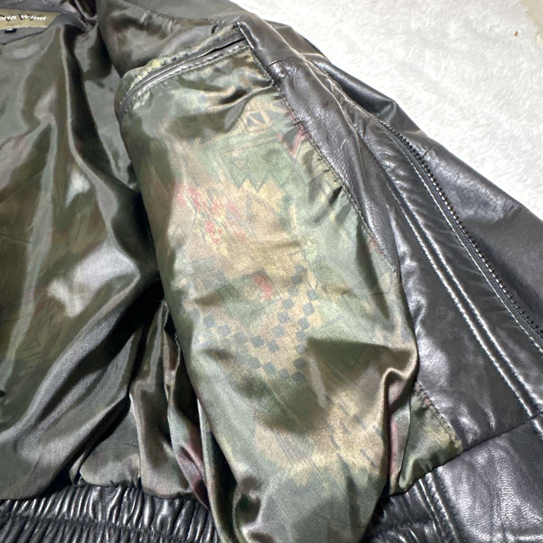 【高級羊革】North Wind シープスキン レザーブルゾン M 裏地総柄