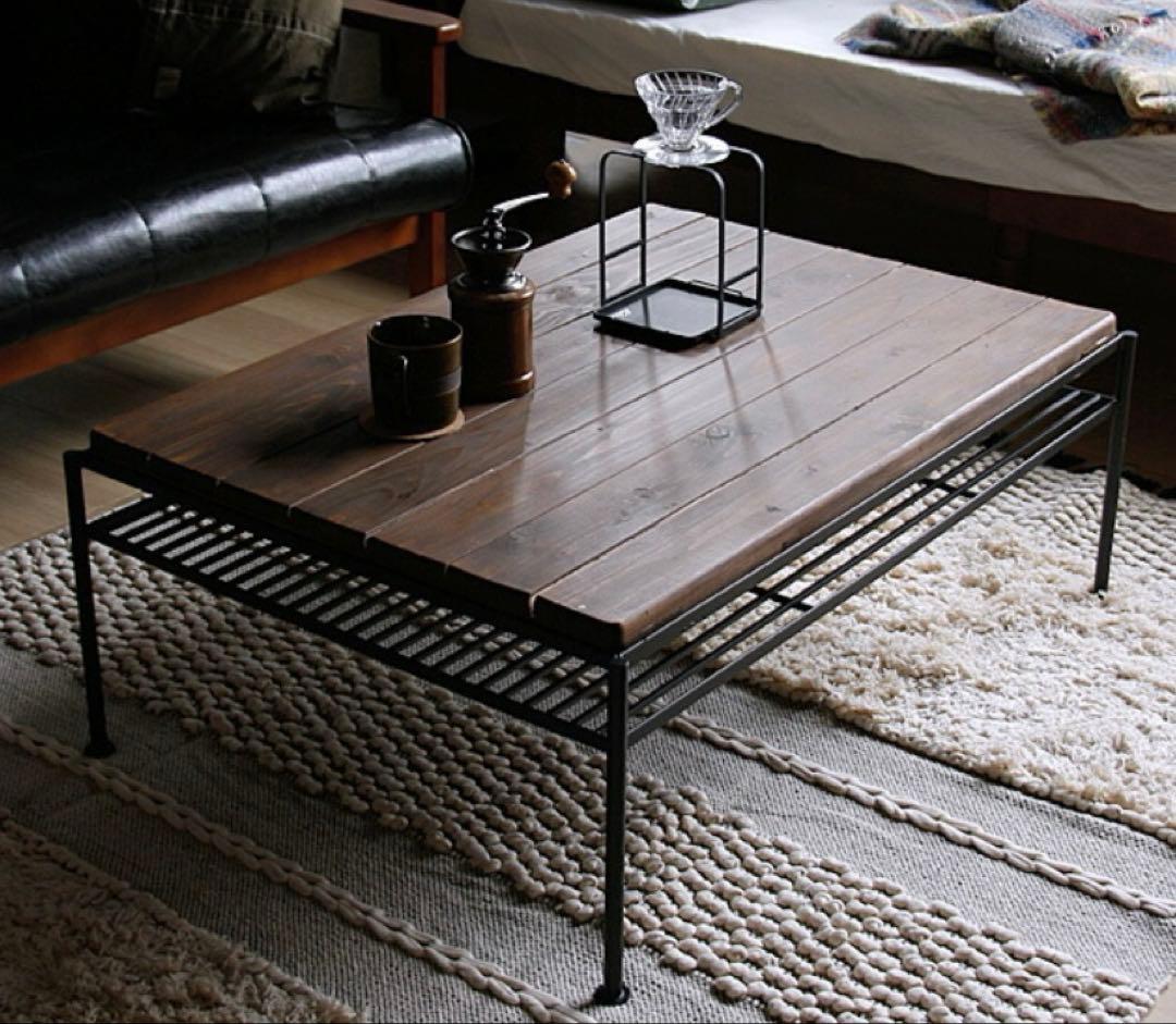 【美品】KeLT ケルト ローテーブル 棚付き アイアン×木製 インダストリアル