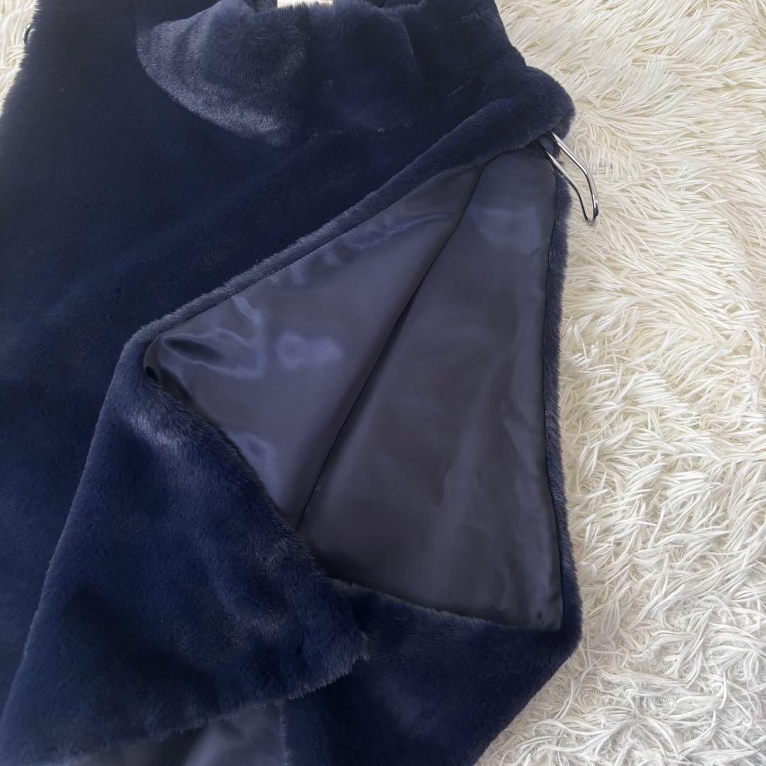 PLAIN PEOPLE✨ エコファーオフタートルベスト　ネイビー　ポンチョ　M