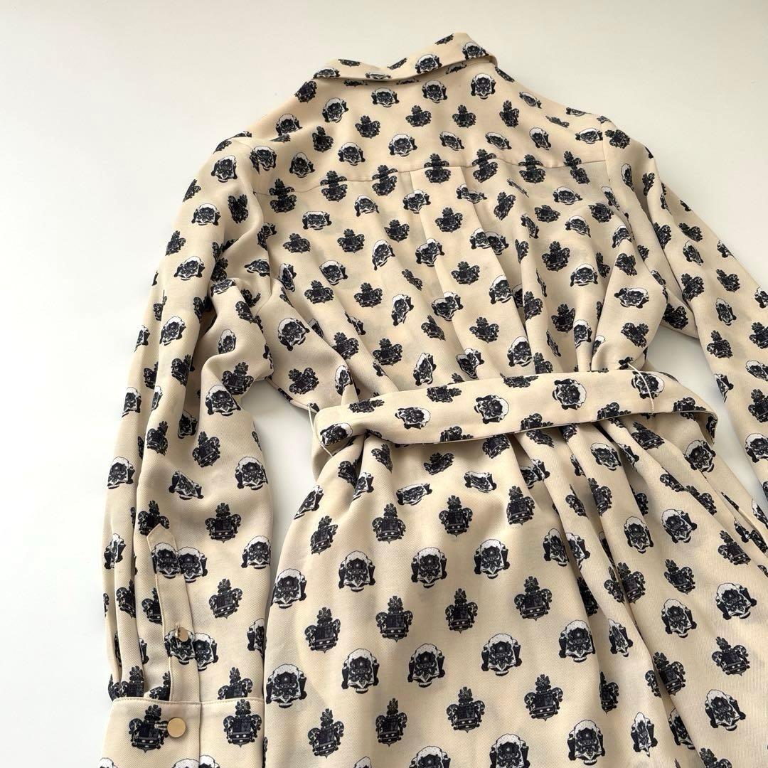 ほぼ未使用　グレースクラス　総柄シャツワンピース ウエストリボン　長袖