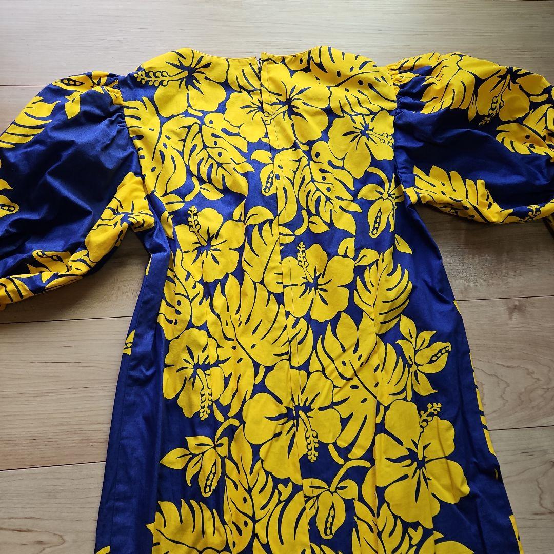 ☆タケミハワイアンドレス☆パープル×イエロー裾フレア☆美品M☆
