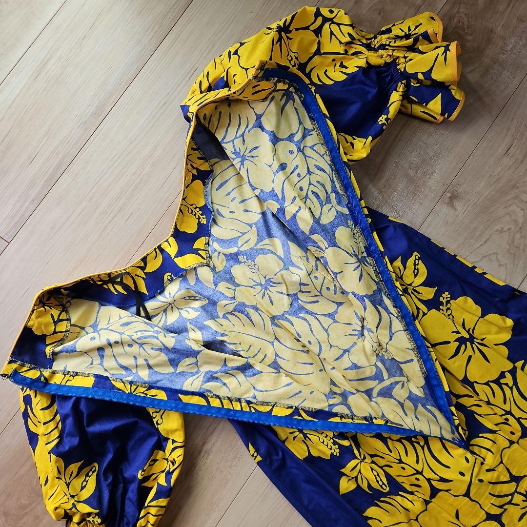 ☆タケミハワイアンドレス☆パープル×イエロー裾フレア☆美品M☆