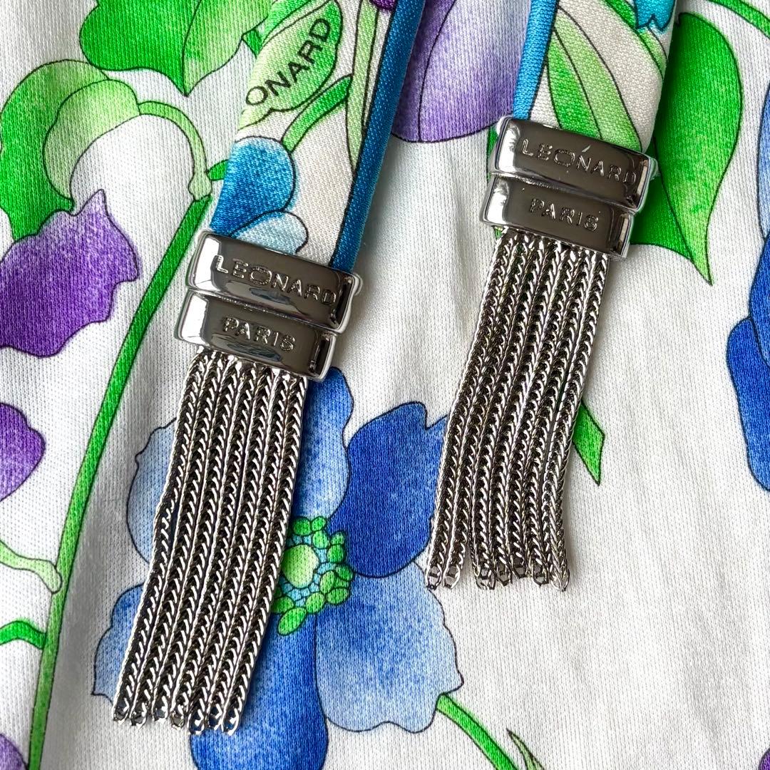 LEONARDレオナール　ロングワンピース ベルト付き　トリム　コットン　LL