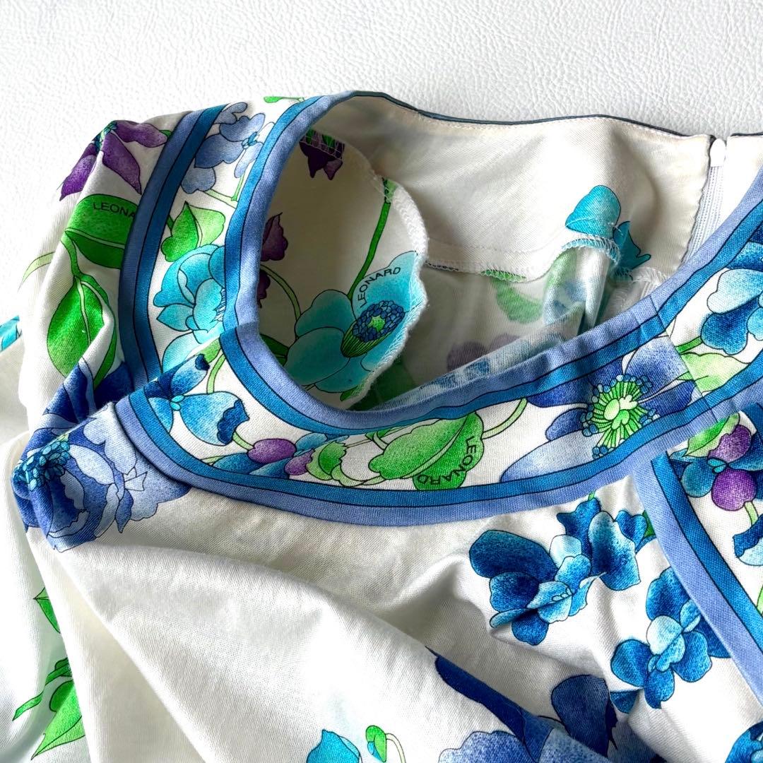 LEONARDレオナール　ロングワンピース ベルト付き　トリム　コットン　LL