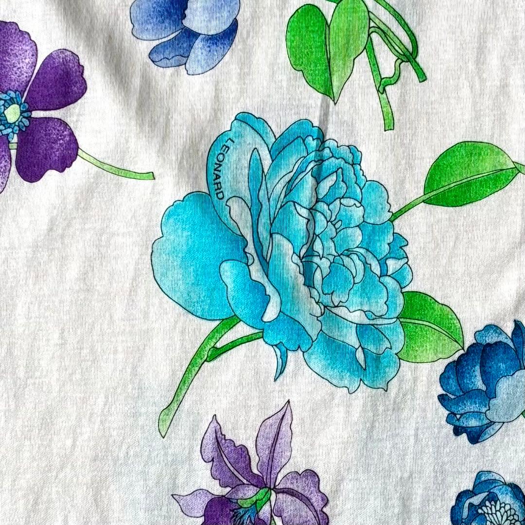 LEONARDレオナール　ロングワンピース ベルト付き　トリム　コットン　LL