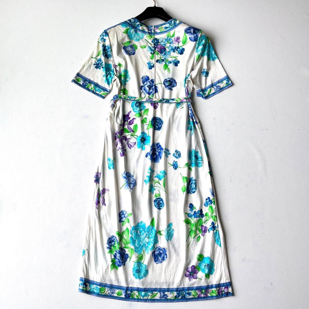 LEONARDレオナール　ロングワンピース ベルト付き　トリム　コットン　LL