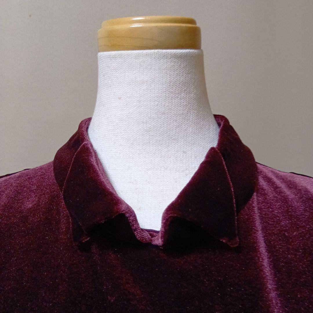 バーガンディ ベルベット ドレス 長袖