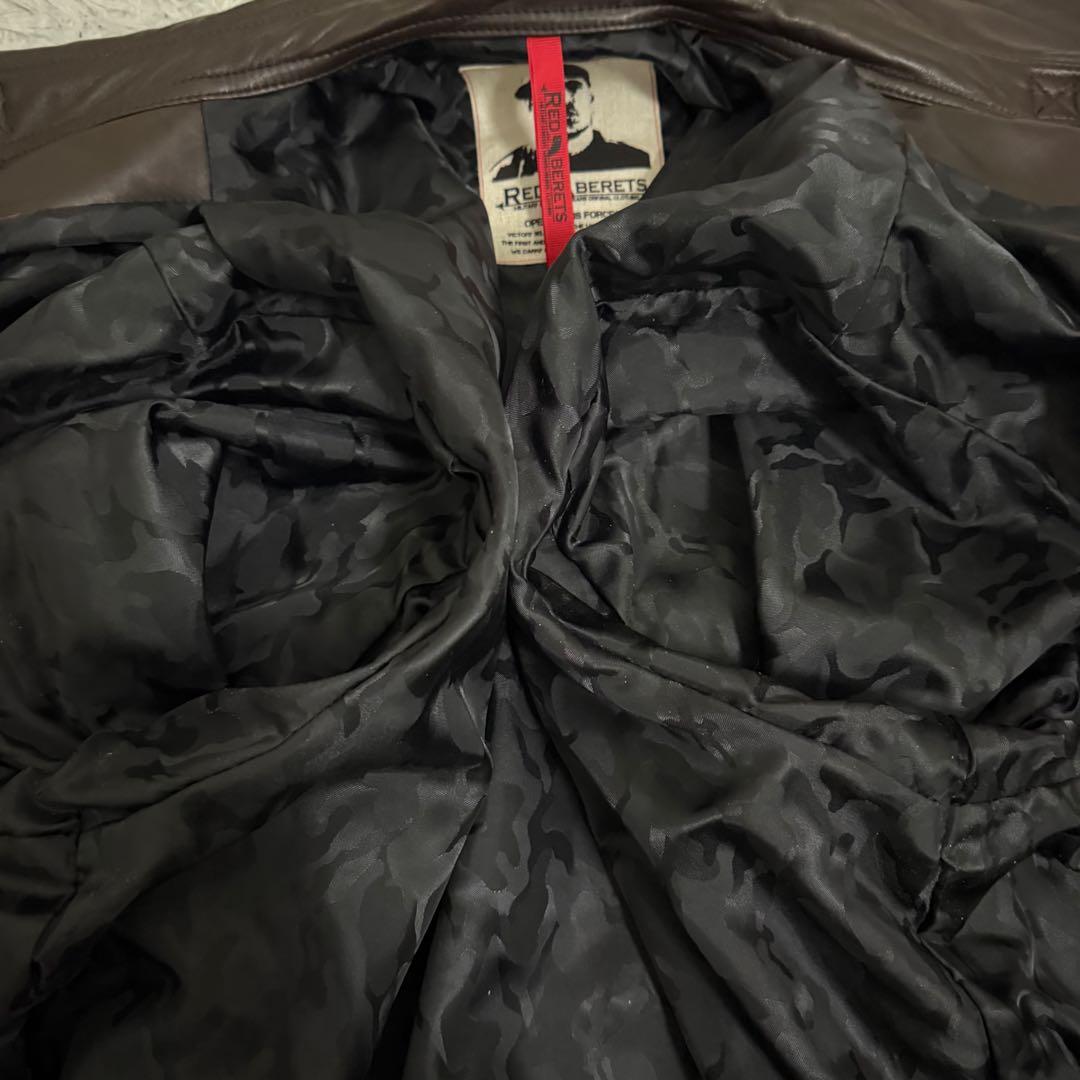 圧巻5L✨RED BERETS ボンバージャケット リアルレザー 羊革 裏地迷彩