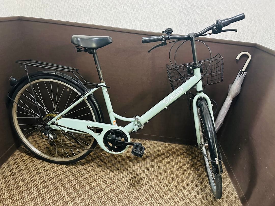 ミントグリーン シティサイクル 前面バスケット付き