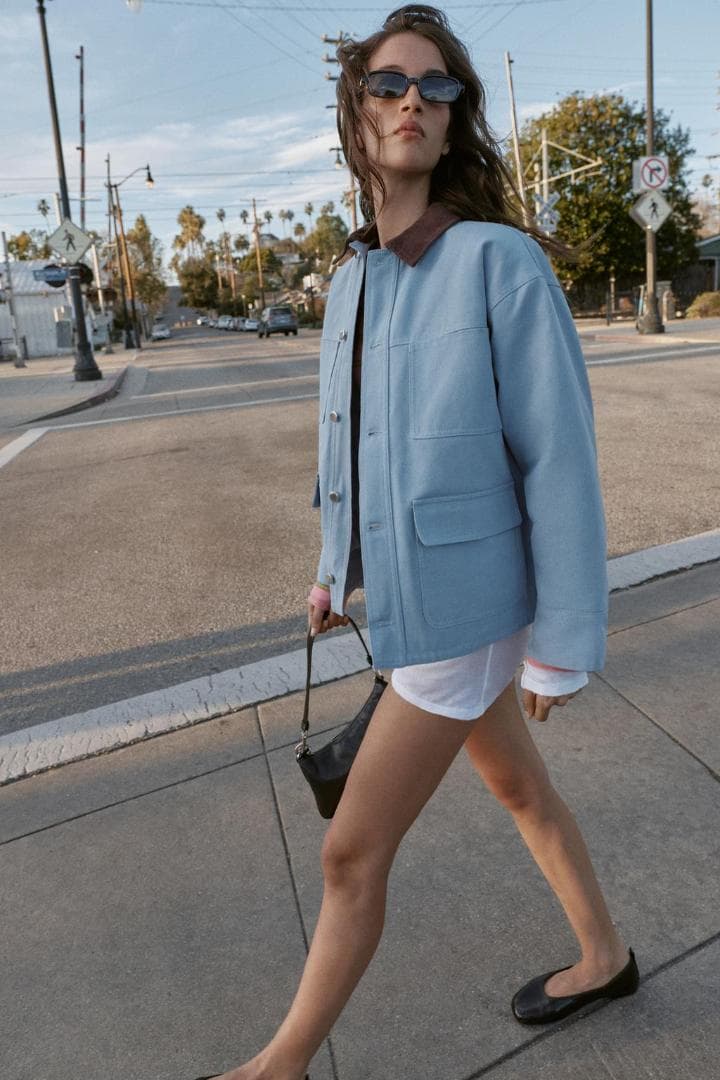 完売品 ザラ コントラストカラーパフジャケット 空色 XS