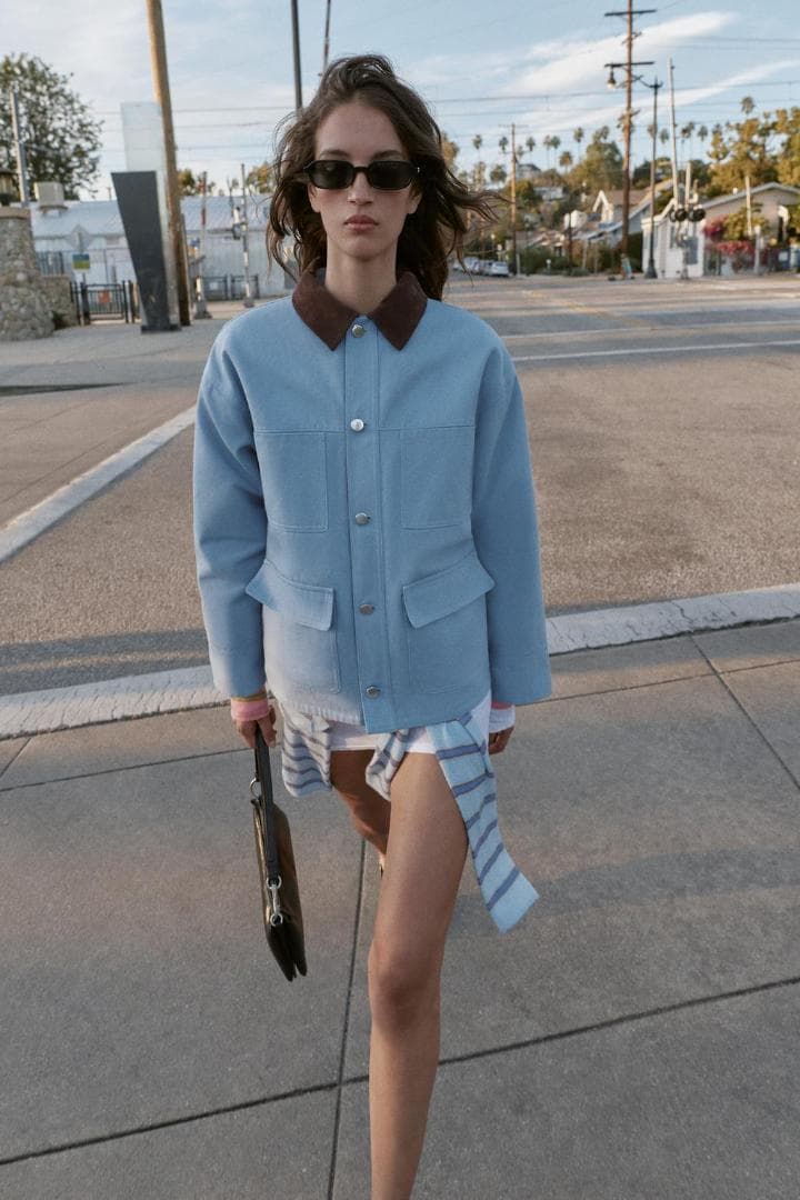 完売品 ザラ コントラストカラーパフジャケット 空色 XS