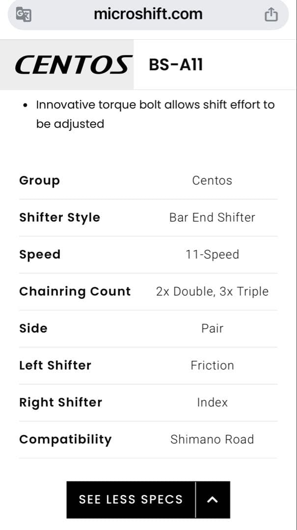 パーツ microSHIFT / BS-A11 / Bar End Shifters