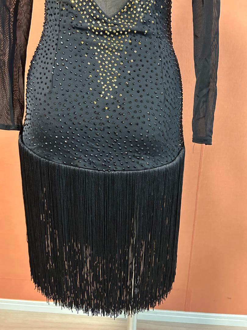 社交ダンス用黒ドレス ストーン装飾