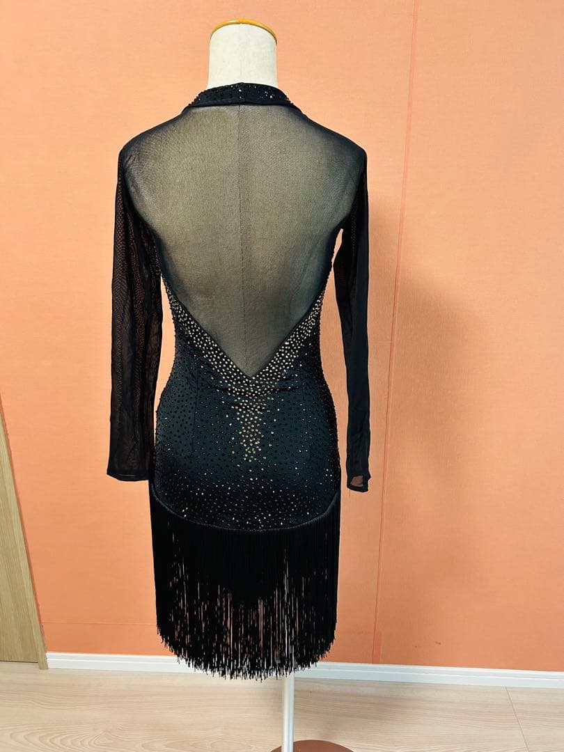 社交ダンス用黒ドレス ストーン装飾