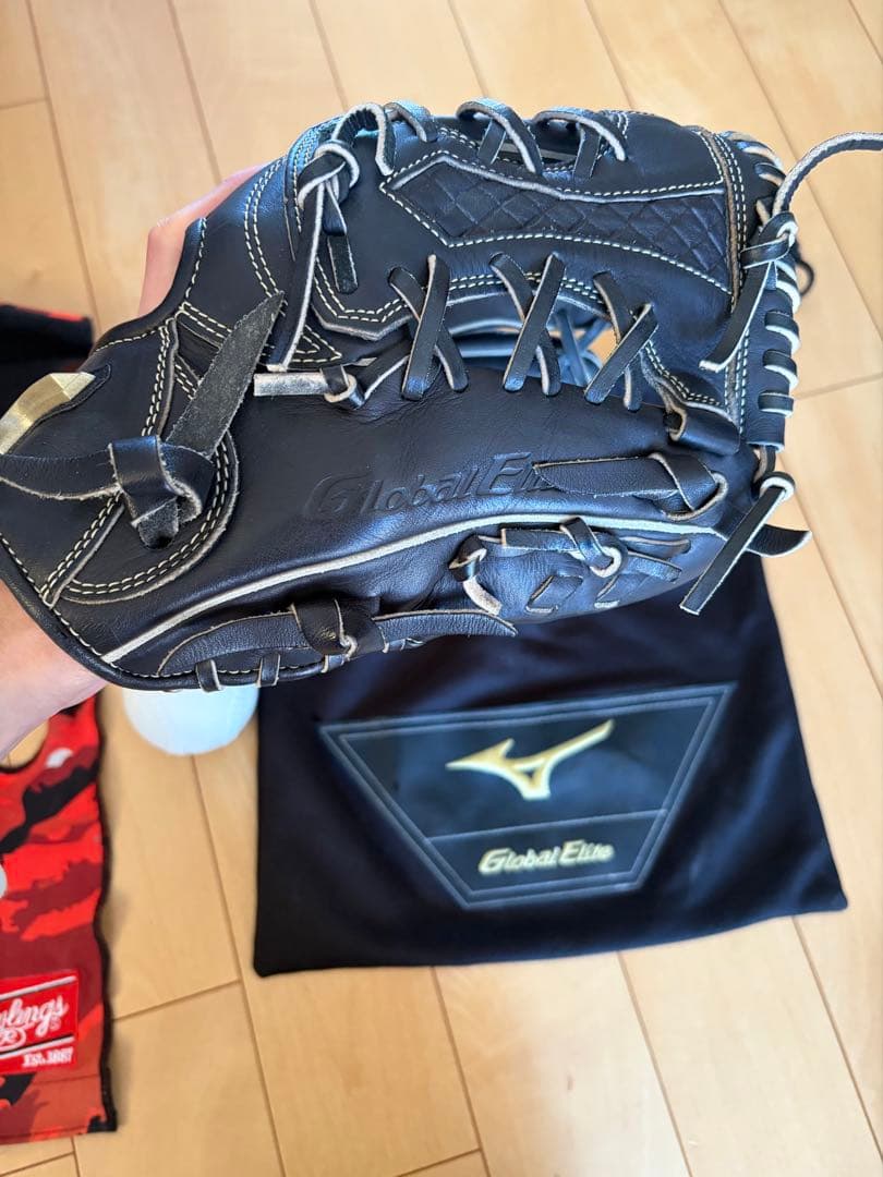 mizuno Global Elite 軟式グローブ レザー 黒 収納袋付き