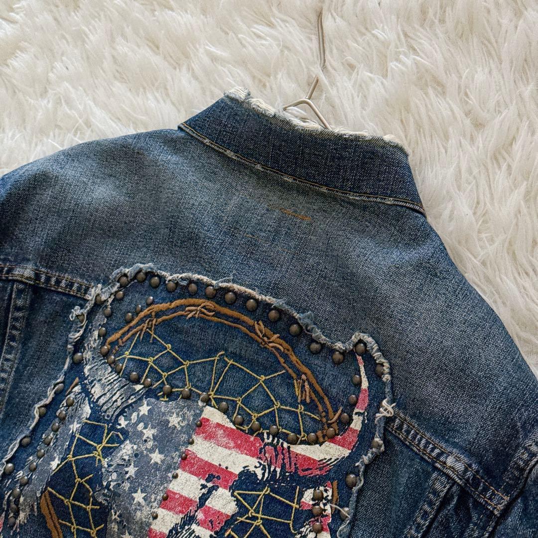希少デザイン✨ラルフローレン バックスタッズ デニムジャケット Lサイズ 星条旗