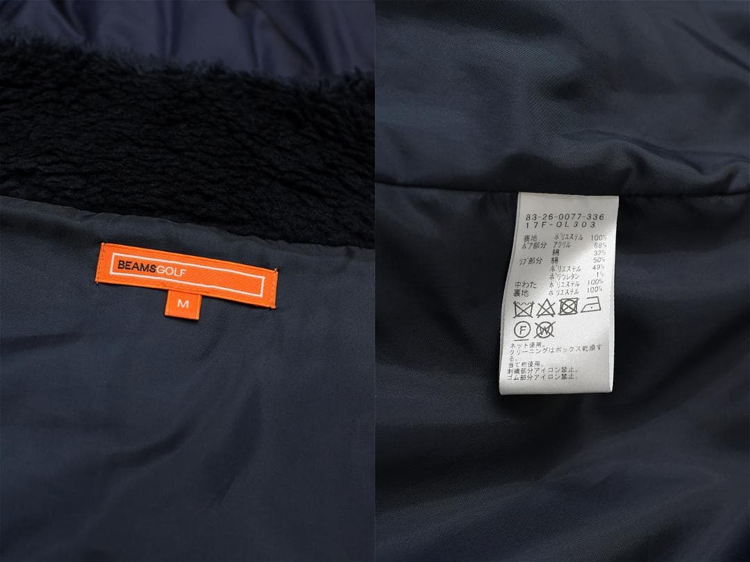 Q391/美品 BEAMS GOLF 中綿ワンピース ロングベスト ボア M 紺