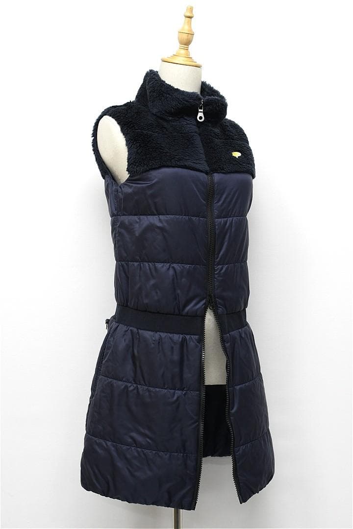 Q391/美品 BEAMS GOLF 中綿ワンピース ロングベスト ボア M 紺