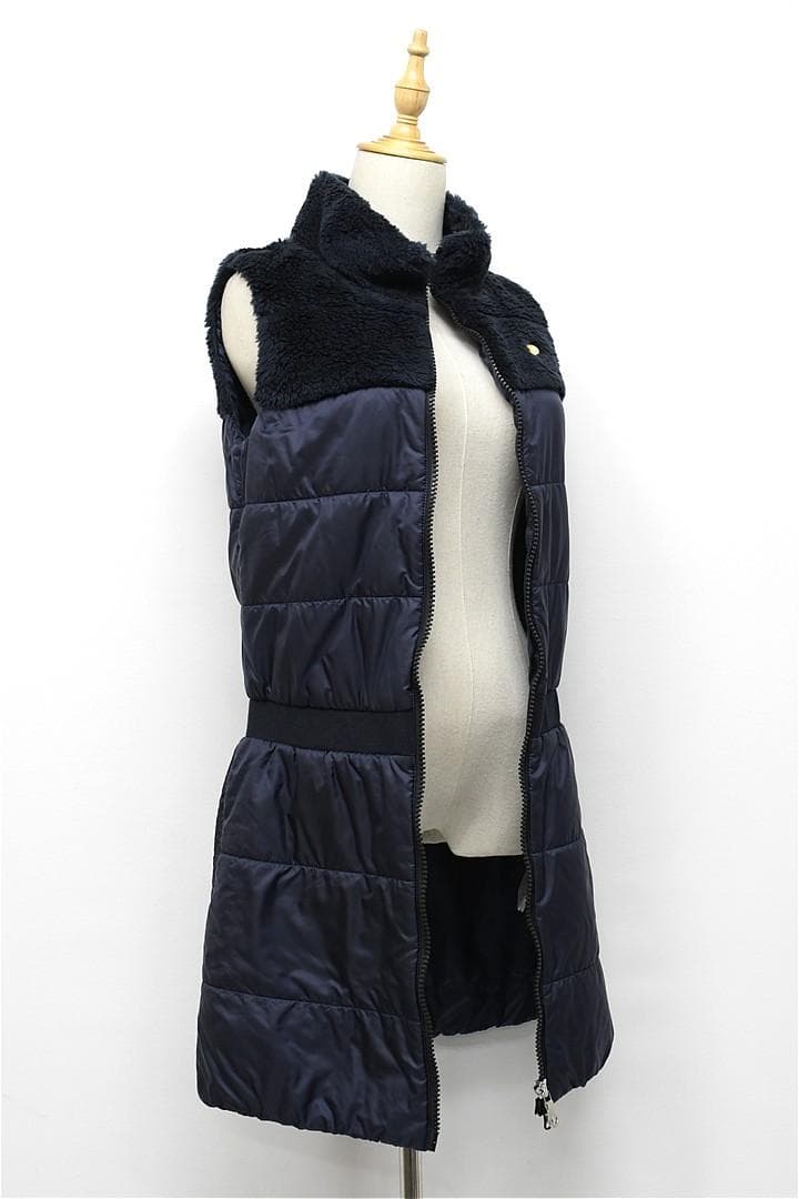 Q391/美品 BEAMS GOLF 中綿ワンピース ロングベスト ボア M 紺