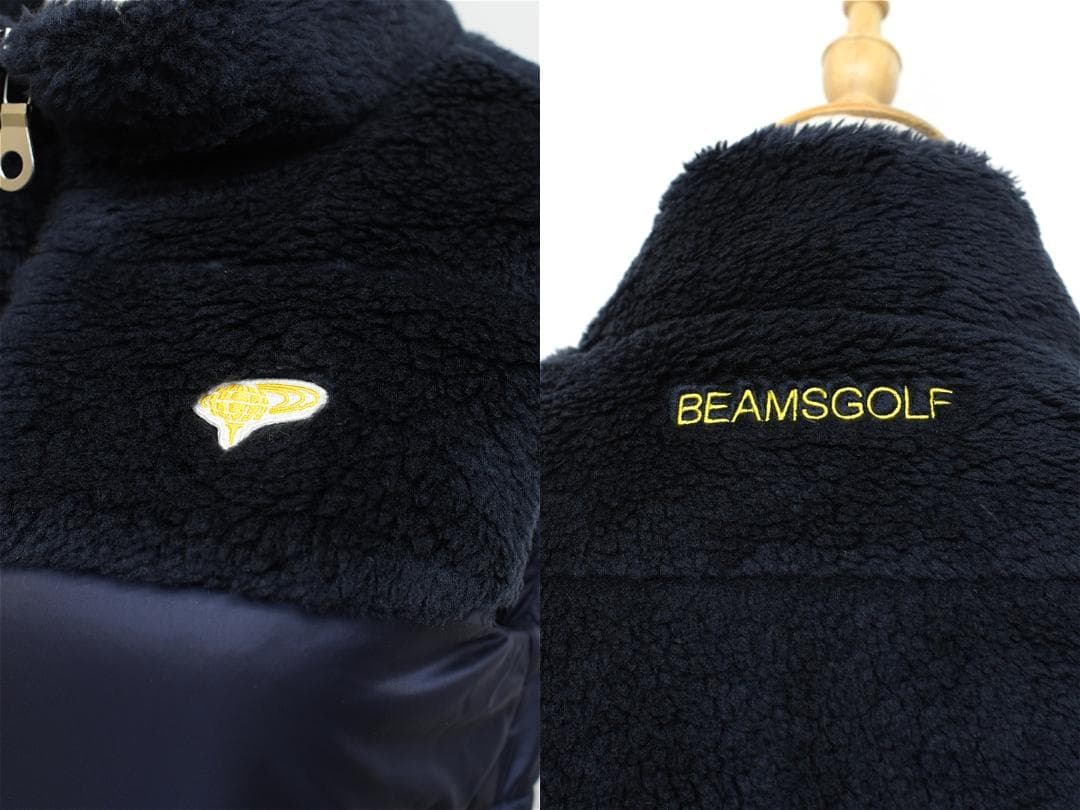 Q391/美品 BEAMS GOLF 中綿ワンピース ロングベスト ボア M 紺