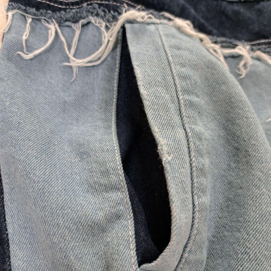 デニムジャケット パッチワーク 切替 フリンジ ダメージ ビッグシルエット L