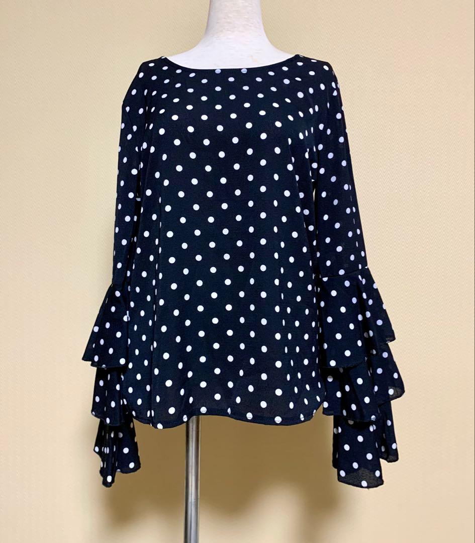 フラメンコ衣装　ハイウェストファルダとドットブラウスの上下セット