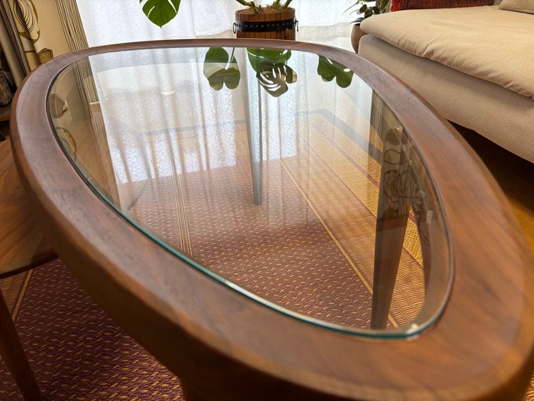 【再掲載】送料・設置込み！KEYUCA 木製ガラスセンターテーブル