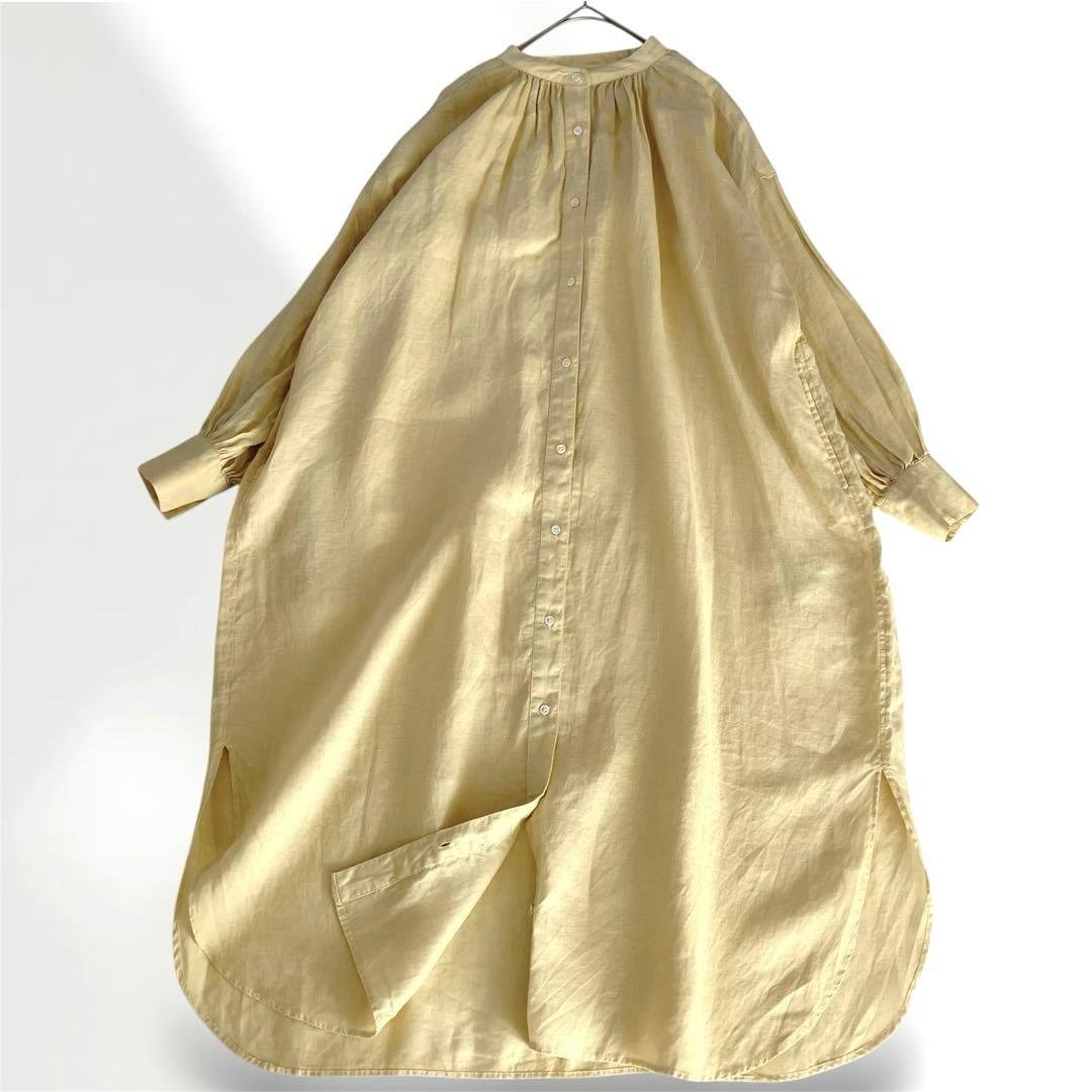 アーバンリサーチドアーズ リネンギャザーワンピース　ロング　麻100% イエロー