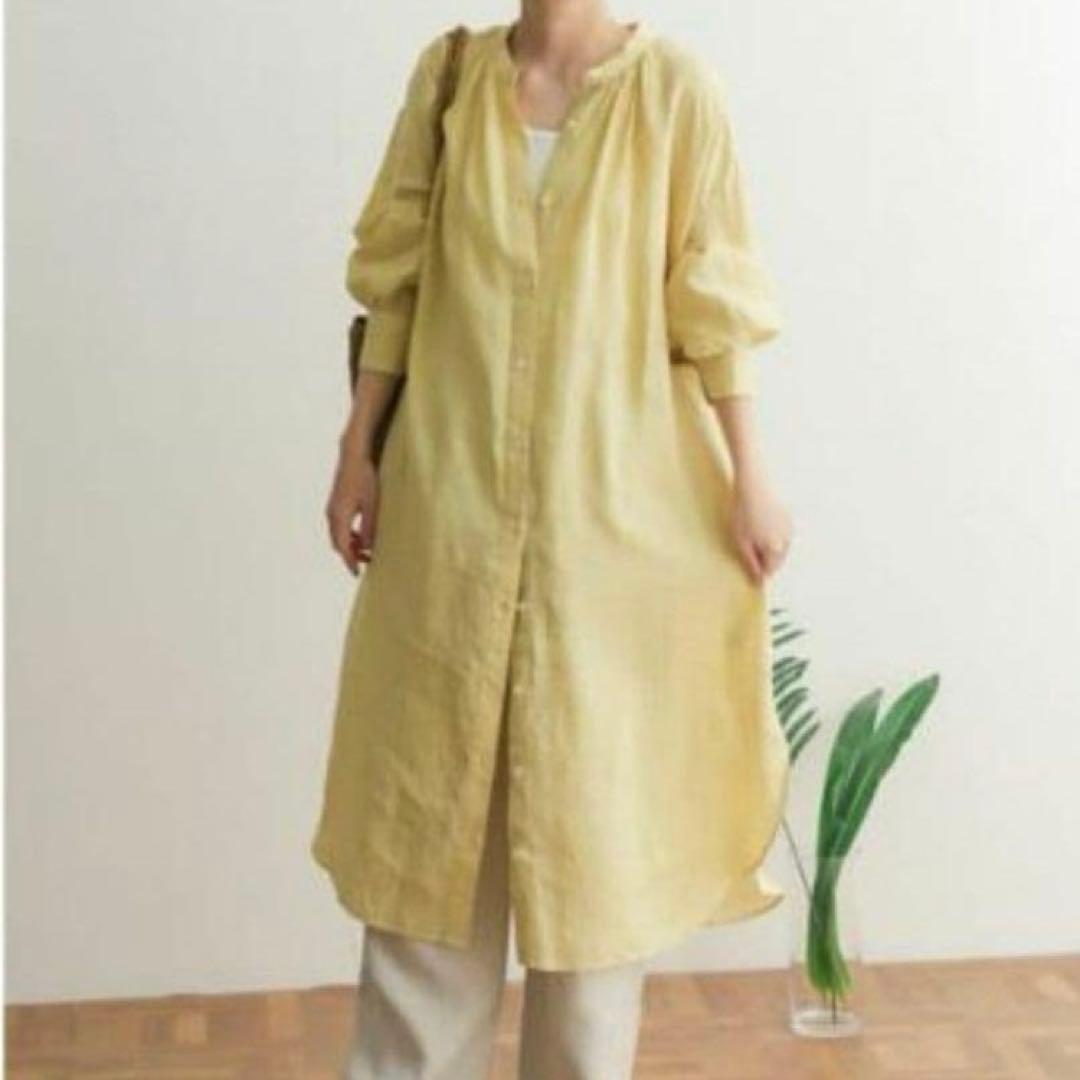 アーバンリサーチドアーズ リネンギャザーワンピース　ロング　麻100% イエロー