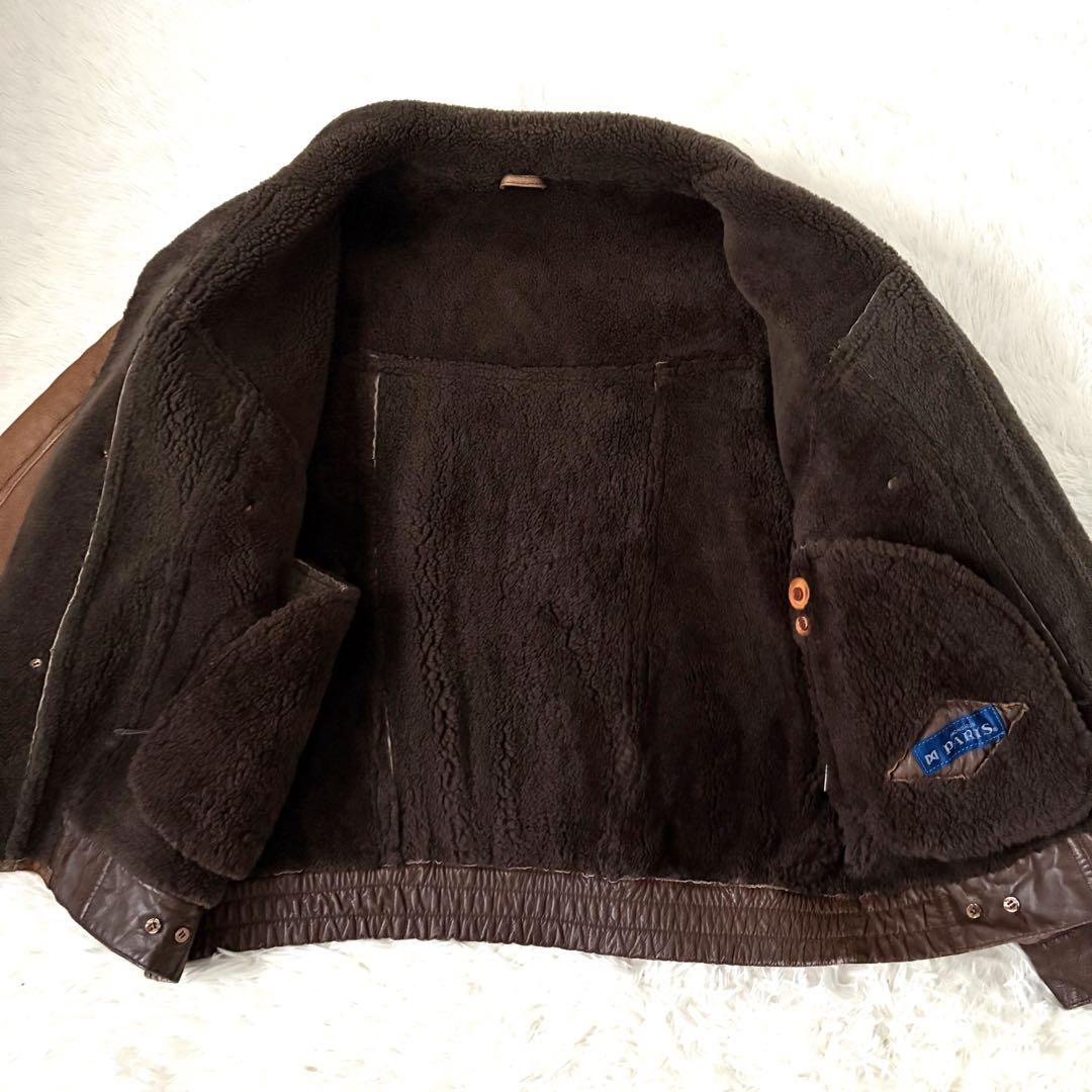 美品☆ムートン 羊革 レザージャケット 裏ボア 本革 ブラウン メンズL〜XL