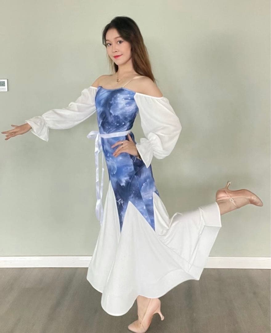 社交ダンス　モダンドレス　ブルー