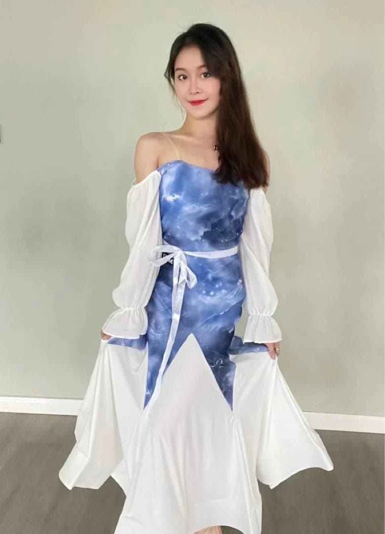 社交ダンス　モダンドレス　ブルー