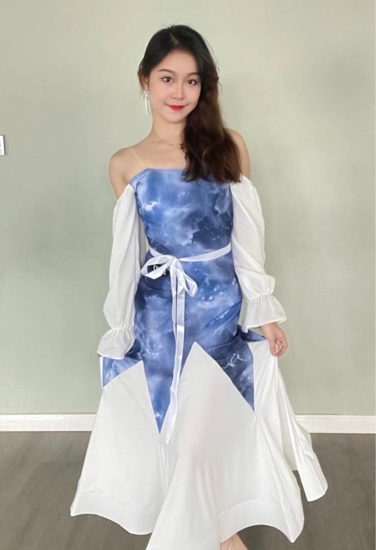 社交ダンス　モダンドレス　ブルー