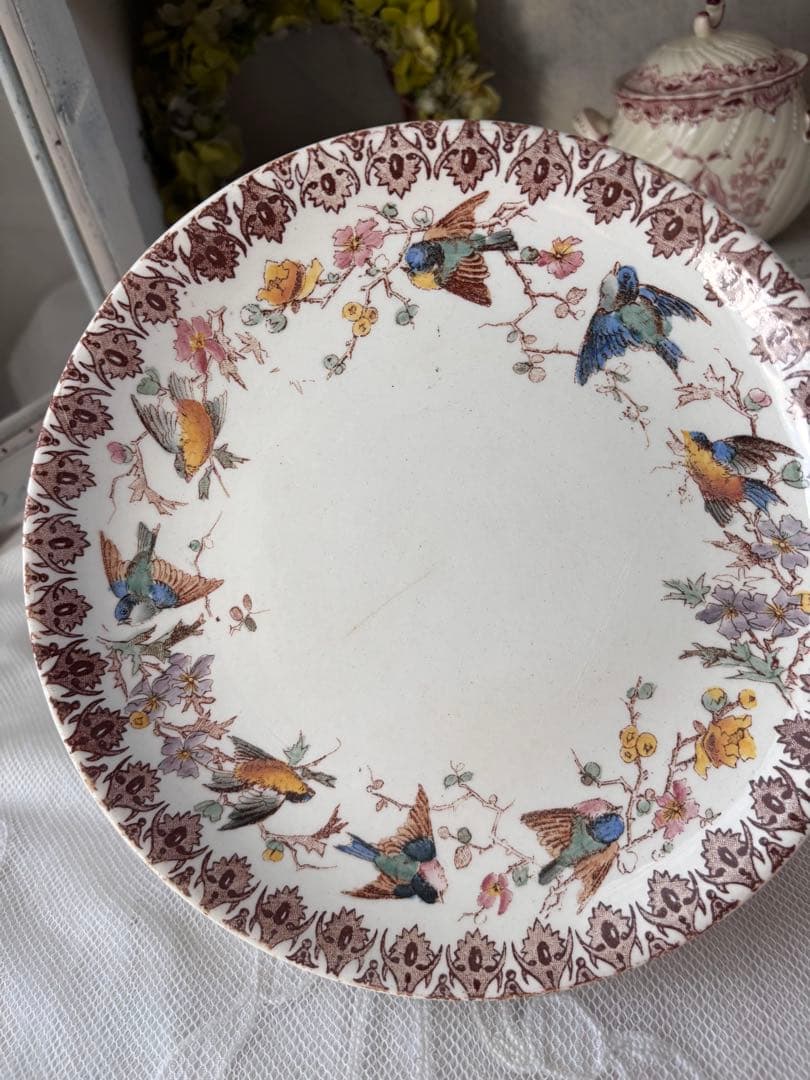 フランスアンティーク デザートプレート ショワジールロワ窯 小鳥 多彩色