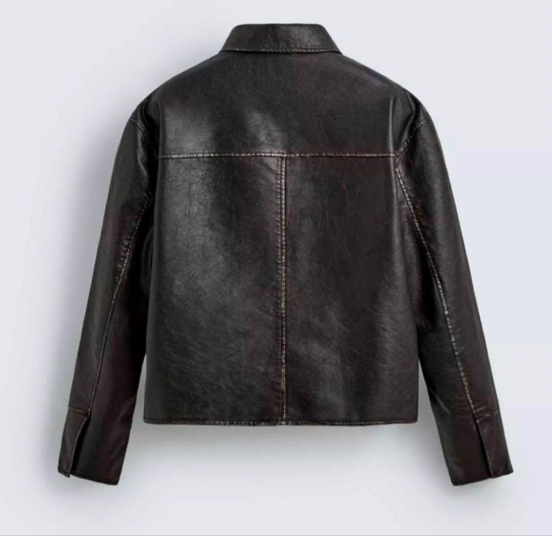 【新品未使用】ZARA ウォッシュドフェイクレザージャケット　L