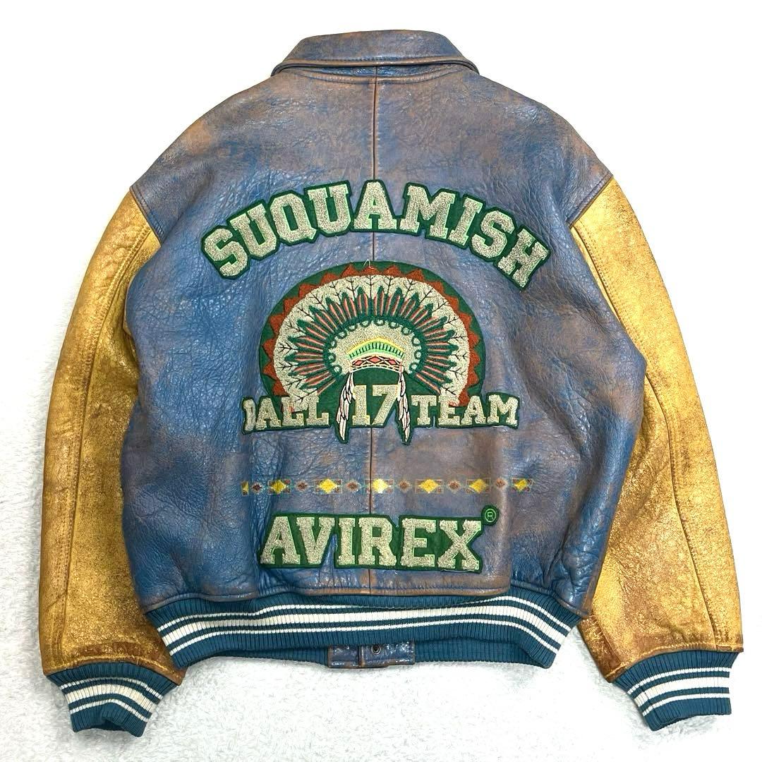 90s AVIREX スタジャン　レザー SUQUAMISH used加工