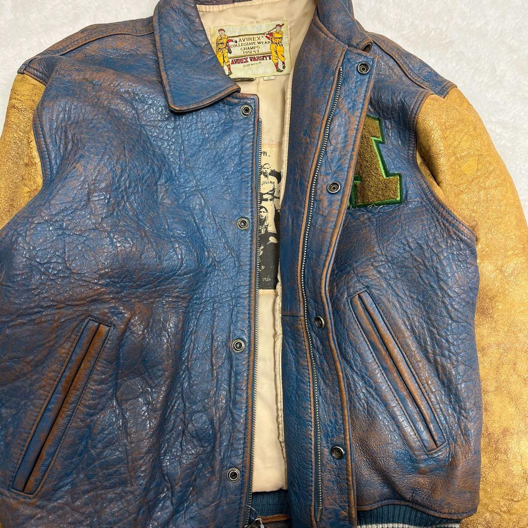 90s AVIREX スタジャン　レザー SUQUAMISH used加工